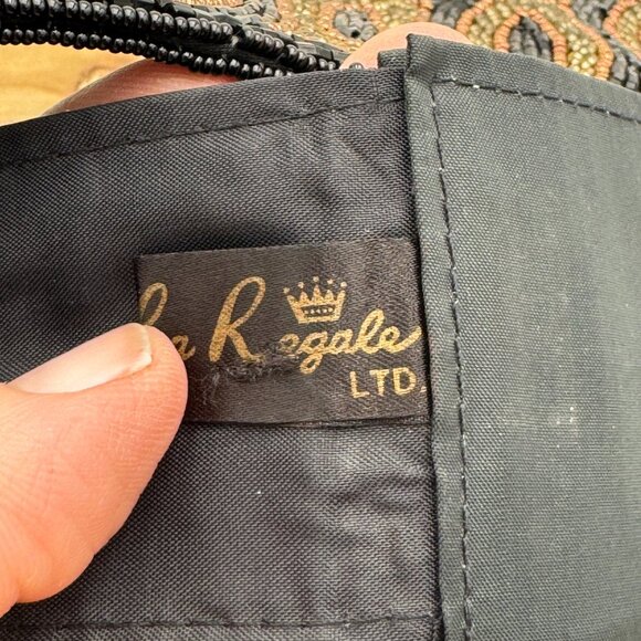 La Regale Fabric Beaded Black Gold Silver 2.25” WIDE Belt SZ S Hook Loop vintage - Picture 11 of 14